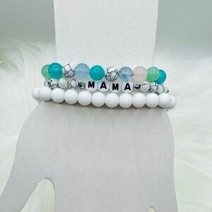 “Mama” Arm Candy Beaded Bracelet -  Cool Colors theme